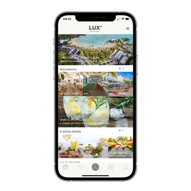 Home screen LUX Hotels mobile app powered by iLumio